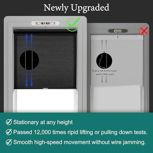 BERISSA No Drill No Tools Cordless Cellular shades,Classic solid fabric Light Filtering Honeycomb Blinds for Window,Easy to Install Pull Down Shade Thermal Insulation for home,Filt