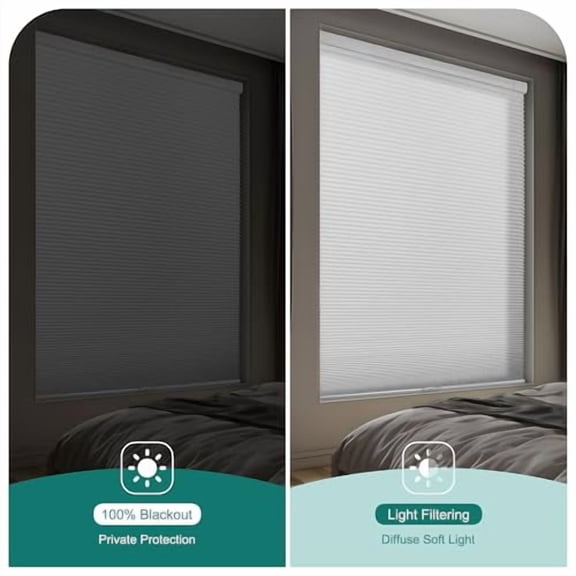 BERISSA No Drill No Tools Cordless Cellular shades,Classic solid fabric Light Filtering Honeycomb Blinds for Window,Easy to Install Pull Down Shade Thermal Insulation for home,Filt