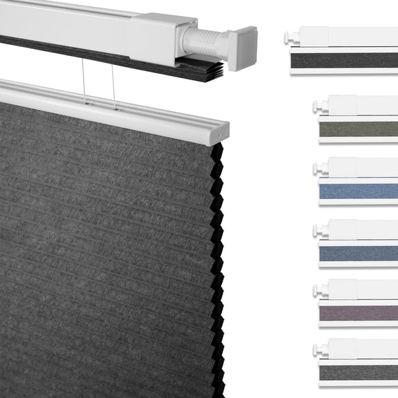 BERISSA No Drill No Tools Top Down Bottom Up Cellular Shades Blackout Honeycomb Blinds 1.35" Cordless Tension Cellular Blinds for Indoor Windows,Dark Gray,34"W x 48"H