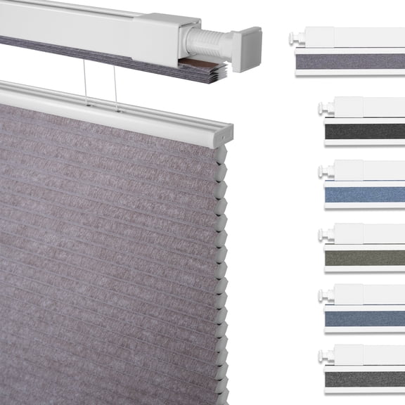 BERISSA No Drill No Tools Top Down Bottom Up Cellular Shades Light Filtering Honeycomb Blinds 1.36" Cordless Tension Cellular Blinds for Indoor Windows,Brown,34"W x 48"H