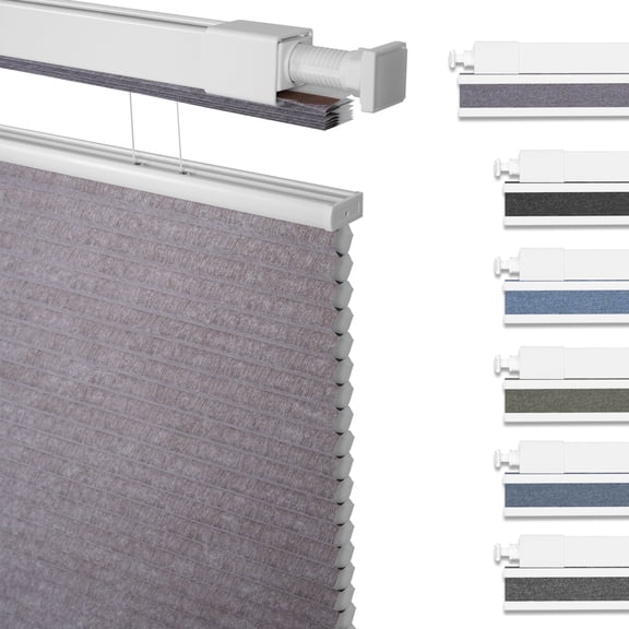BERISSA No Drill No Tools Top Down Bottom Up Cellular Shades Light Filtering Honeycomb Blinds 1.36" Cordless Tension Cellular Blinds for Indoor Windows,Brown,34"W x 48"H