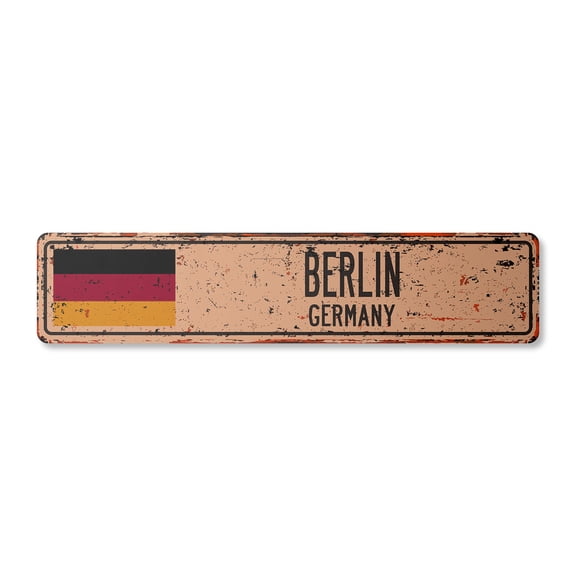 BERLIN GERMANY Vintage Aluminum Street Sign German flag city country road rustic metal tin wall gift | Indoor/Outdoor | 18" Wide