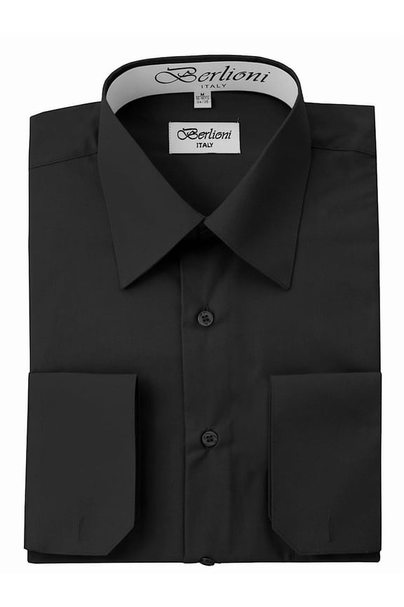 MEN'S CONVERTIBLE CUFF SOLID DRESS SHIRT-BLACK-5XL sleeve 38/39