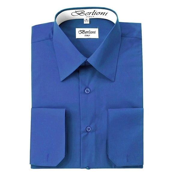 BERLIONI MEN'S CONVERTIBLE CUFF SOLID DRESS SHIRT-FRENCH BLUE-XL sleeve 36/37