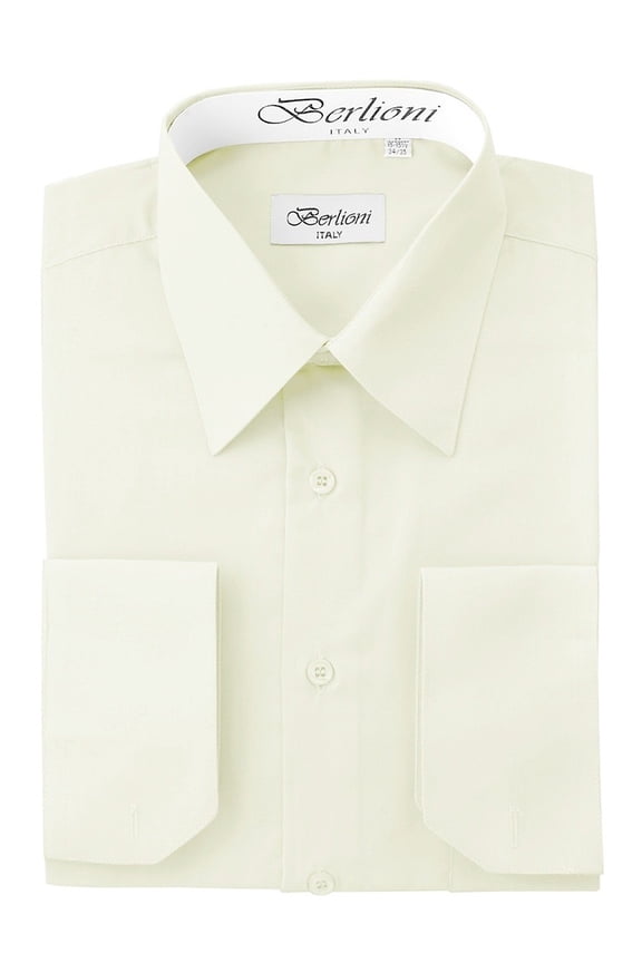 MEN'S CONVERTIBLE CUFF SOLID DRESS SHIRT-OFF WHITE-L sleeve 32/33