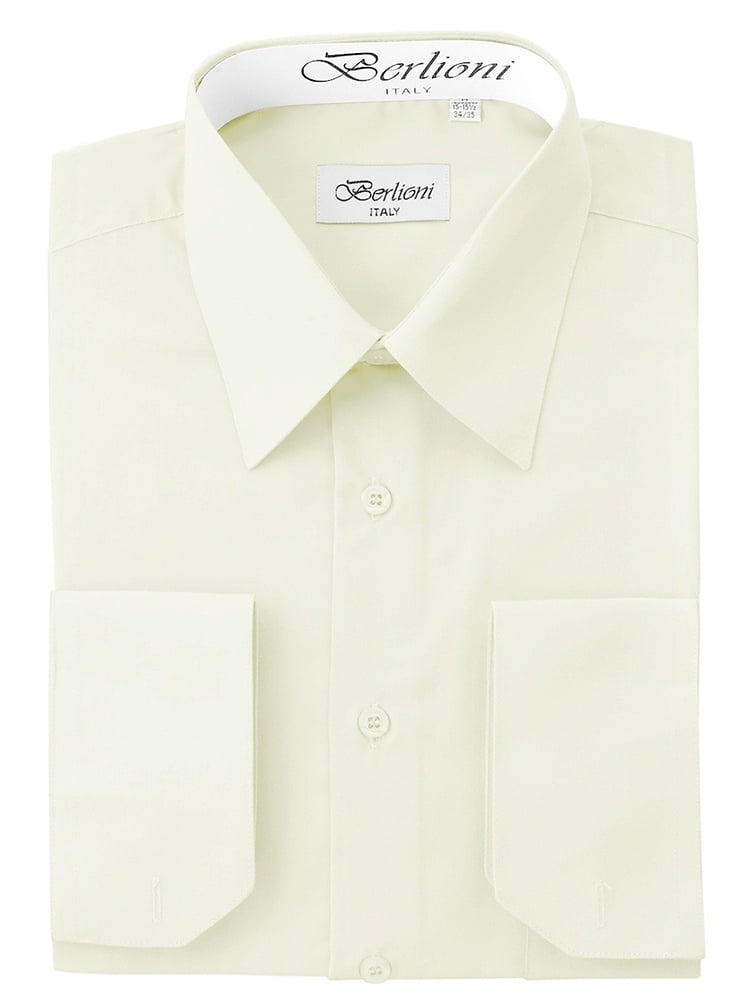 BERLIONI MEN'S CONVERTIBLE CUFF SOLID DRESS SHIRT-OFF WHITE-M sleeve 32 ...