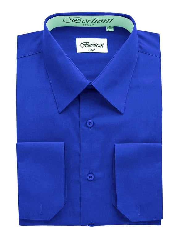 MEN'S CONVERTIBLE CUFF SOLID DRESS SHIRT-ROYAL BLUE-L sleeve 32/33