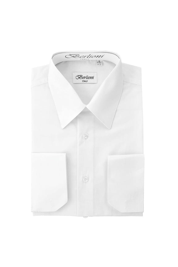 MEN'S CONVERTIBLE CUFF SOLID DRESS SHIRT-SNOW WHITE-S sleeve 32/33