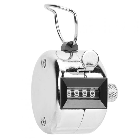 BERM Hand Tally Counter 4-Digit Aluminum Alloy Manual Clicker with Metal Hook and Reset Knob, Silver, 1.8 in / 46 mm