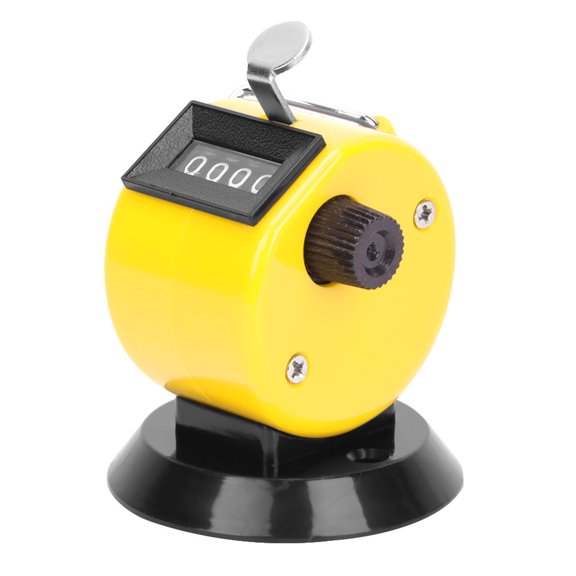 BERM Hand Tally Counter 4-Digits ABS Plastic Mechanical Handheld Counting Tool with Hook Base, Yellow (2.76 in / 7 cm)