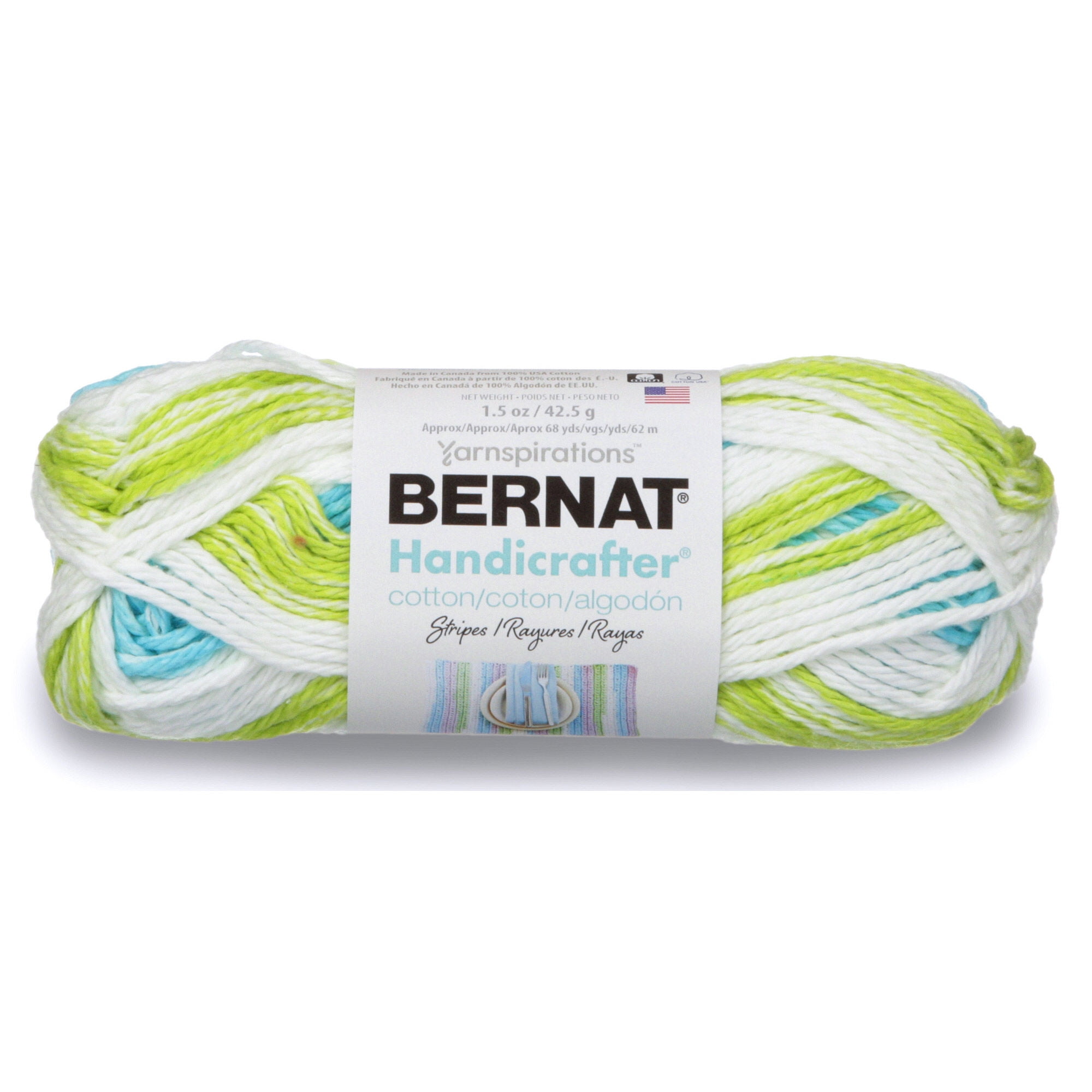 Bernat Handicrafter Cotton Stripes Country Stripes Yarn - 6 Pack of  42.5g/1.5oz - Cotton - 4 Medium (Worsted) - 68 Yards - Knitting/Crochet