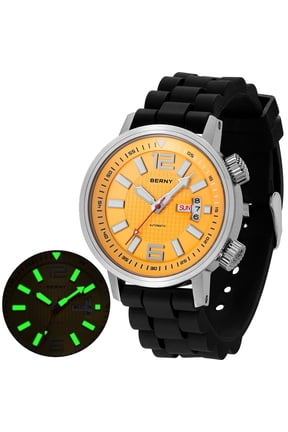 Automatic Dive Watches for Men, Sport 200M Waterproof Analog Mechanical Watch with Day & Date, Super Luminous, Silicone Strap, Stainless Steel, Sapphire Crystal, Men's Pro Diver Watch (Yellow)