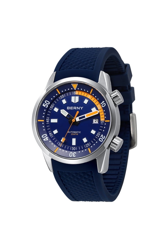 Automatic Watches for Men, 200M Waterproof Analog Mechanical Watch with Silicone Strap, Date, Super Luminous & Sapphire Glass, Men's Divers Watch, Blue