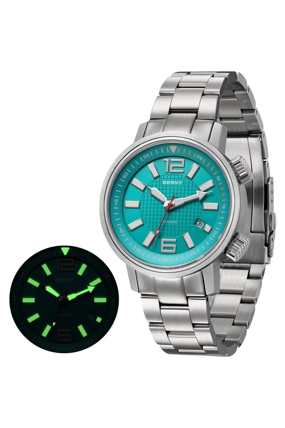 Automatic Dive Watches for Men, Sport 200M Waterproof Analog Mechanical Watch with Date, Super Luminous, Stainless Steel, Sapphire Crystal, Fashion Men's Pro Diver Watch (Marrs Green)