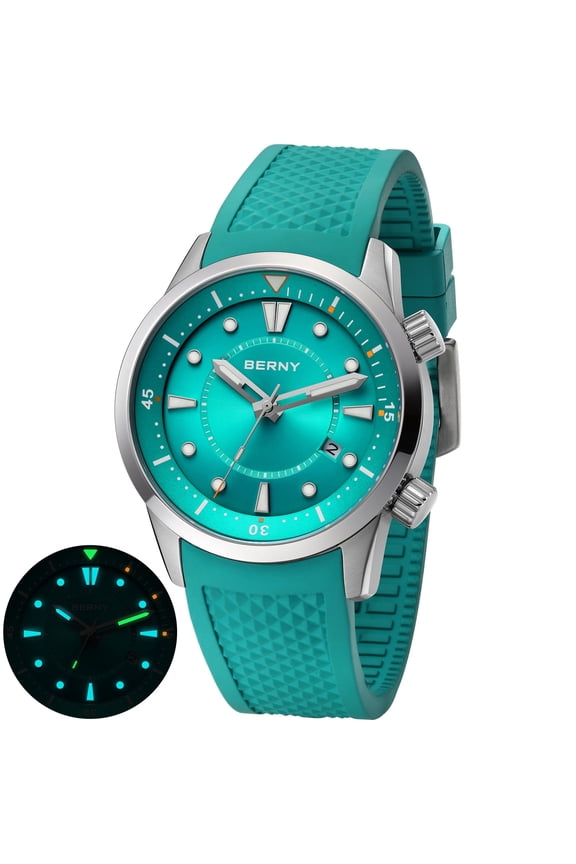 Automatic Dive Watches for Men Sport 200M Waterproof Self Winding Analog Mechanical Watch with Date Silicone Strap Luminous Sapphire Crystal Fashion Men's Pro Diver Watch (Marrs Green)