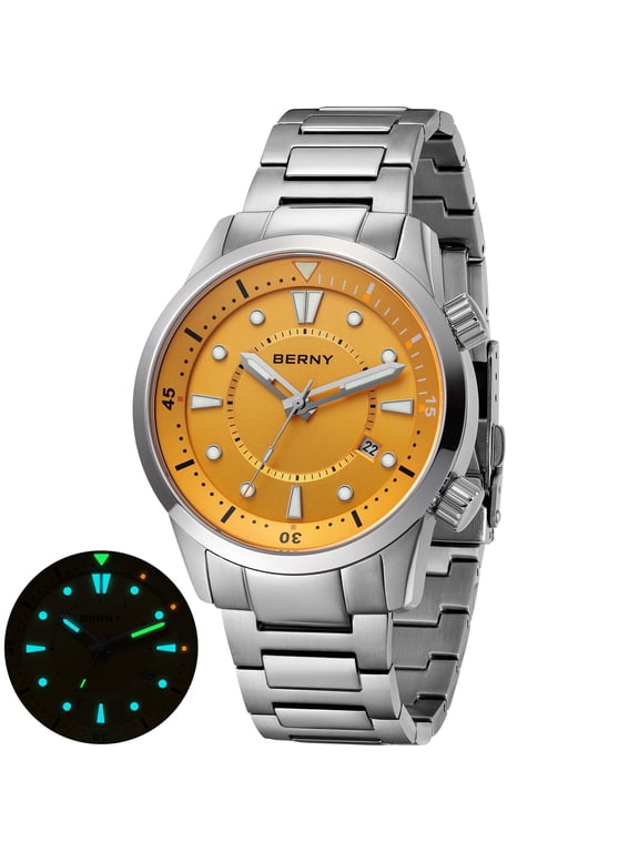 Automatic Dive Watches for Men Sport 200M Waterproof Self Winding Analog Mechanical Watch with Date Stainless Steel Luminous Sapphire Crystal Fashion Men's Pro Diver Watch (Yellow)