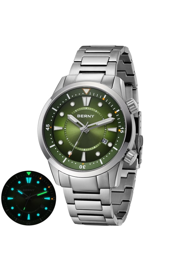 Automatic Dive Watches for Men Sport 200M Waterproof Self Winding Analog Mechanical Watch with Date Stainless Steel Luminous Sapphire Crystal Fashion Men's Pro Diver Watch (Green)