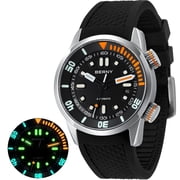 BERNY Automatic Dive Watches for Men, Sport 20ATM Waterproof Analog Mechanical Watch with Date, Super Luminous, Silicone Strap, Stainless Steel, Sapphire Crystal, Mens Pro Diver Watch Black