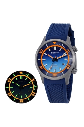 Automatic Dive Watches for Men, Sport Casual 20ATM Waterproof Titanium Watch with Date, Super Luminous, Silicone Band, Sapphire Crystal, Fashion Men's Analog Mechanical Wristwatch (Blue)