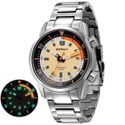 BERNY Mens Automatic Dive Watch, Sport 20ATM Waterproof Machanical Men Watch with Date, Super Luminous, Stainless Steel, Sapphire Crystal, Fashion Diving Watch for Men, Yellow