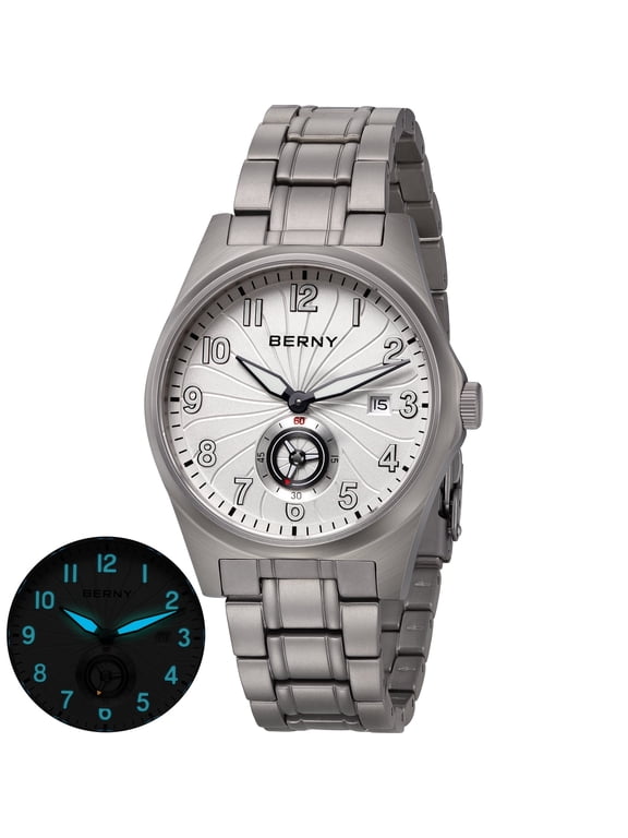 Automatic Titanium Watch for Men 100M Waterproof Fashion Men's Watch Super Luminous Male Analog Mechanical Wrist Watch, Full Titanium AR Sapphire Glass Small Seconds Sub-dial Date Calender