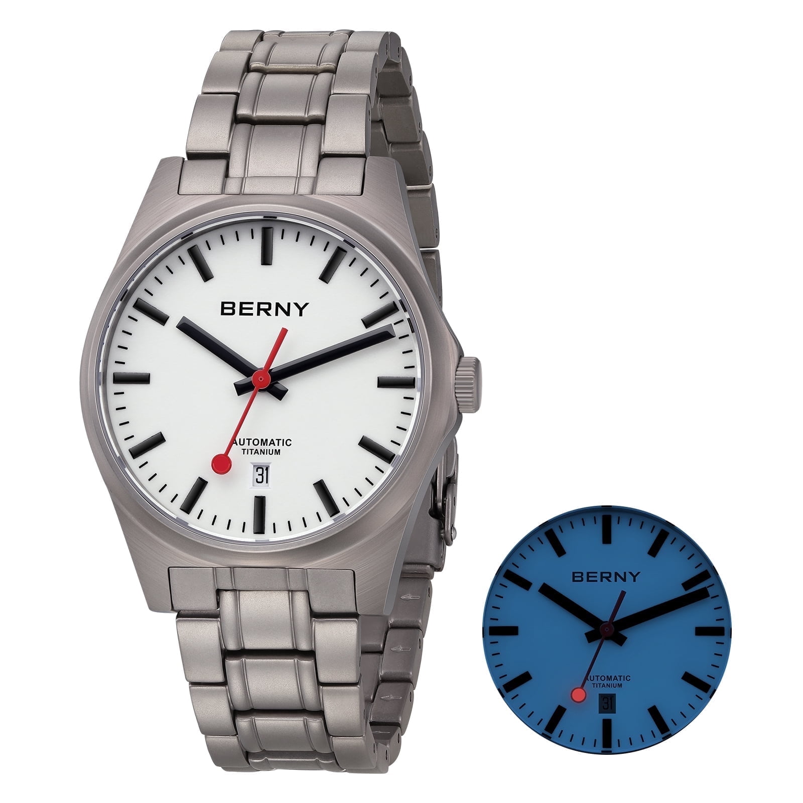 BERNY Automatic Titanium Watches for Men, Sport Casual 10ATM Waterproof Analog Mechanical Watch with Date, Super Luminous, Sapphire Crystal, Fashion Minimalist Men's Wrist Watch (White)