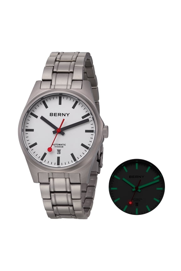 Automatic Titanium Watches for Men, Sport Casual 10ATM Waterproof Analog Mechanical Watch with Date, Super Luminous, Sapphire Crystal, Fashion Minimalist Men's Wrist Watch (White #1)