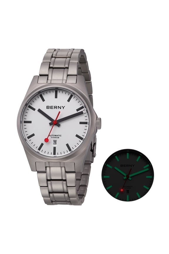 Automatic Titanium Watches for Men, Sport Casual 10ATM Waterproof Analog Mechanical Watch with Date, Super Luminous, Sapphire Crystal, Fashion Minimalist Men's Wrist Watch (White)