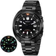 BERNY Mens Automatic Sport Diver Watch, Stainless Steel Band, Date Display, Super Luminous, Sapphire Crystal, 20ATM Waterproof, Black