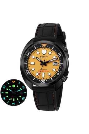 Automatic Dive Watches for Men, Sport 200M Waterproof Analog Mechanical Watch with Date Display, Super Luminous, Silicone Strap, Sapphire Crystal, Fashion Men's Diver Watch (Yellow)