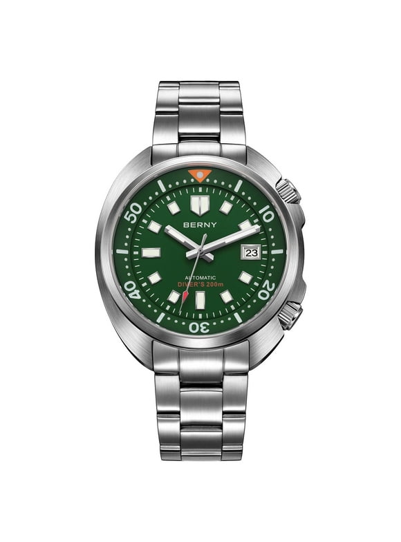 Automatic Watch for Men 20ATM Waterproof Sport Diving Watch with Stainless Steel Case and Band Super Luminous Day Calendar at 3H Birthday Gifts-Green Dial