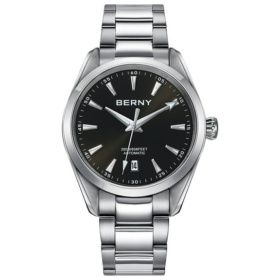BERNY Automatic Watch for Men Classic Mechanical Wristwatches with Screw-in Crown and Stainless Steel Band 20ATM Waterproof Sapphire Glass Lens Super Luminous