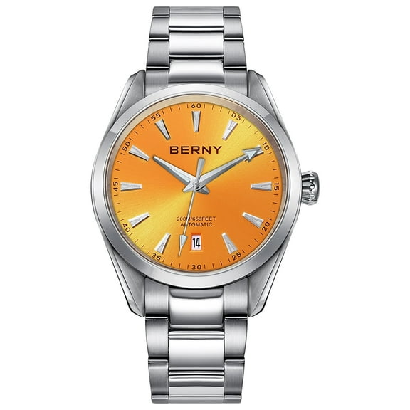 BERNY Automatic Watch for Men Classic Mechanical Wristwatches with Screw-in Crown and Stainless Steel Band 20ATM Waterproof Sapphire Glass Lens Super Luminous