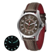 BERNY Mens Automatic Watch, Leather Strap Mechanical Watch with Date, Super Luminous, Sapphire Crystal, 10ATM Waterproof, Fashion Casual Wristwatch for Men Red