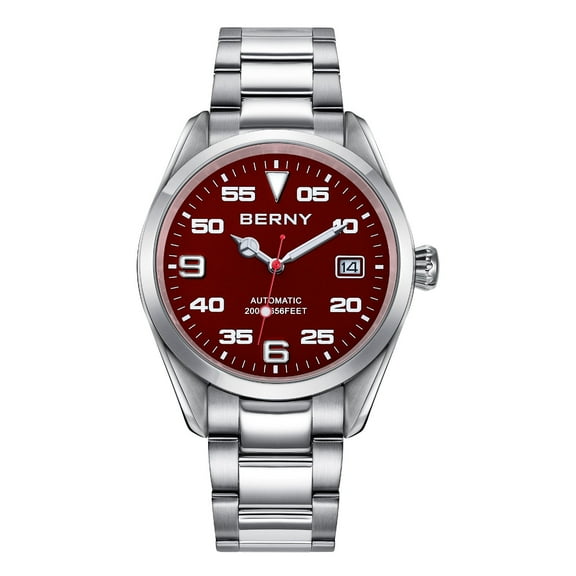 BERNY Automatic Watch for Men Fashion 20ATM Waterproof Stainless Steel Mechanical Wristwatch with Date Calender-Matte Dial