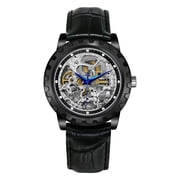 BERNY Automatic Watches for Men, Luxury Skeleton Mechanical Watch Self Winding Carved, Exhibition Caseback, Luminous, 5ATM Waterproof, Stainless Steel, Vintage Mens Leather Watch Black