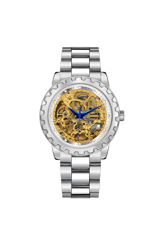 Automatic Watches for Men, Luxury Skeleton Mechanical Watch Self Winding Carved, Exhibition Caseback, Luminous, 5ATM Waterproof, Stainless Steel, Vintage Men's Wrist Watch (Silver)