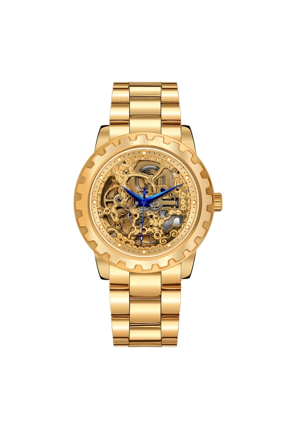 Automatic Watches for Men, Luxury Skeleton Mechanical Watch Self Winding Carved, Exhibition Caseback, Luminous, 5ATM Waterproof, Stainless Steel, Vintage Men's Wrist Watch (Gold)