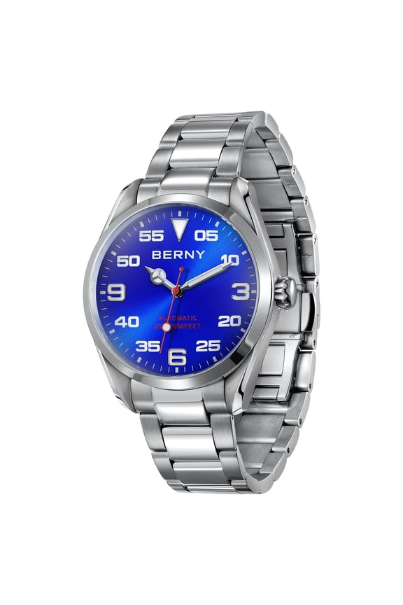 Automatic Watches for Men, 20ATM Waterproof Luminous Analog Mechanical Watch, Stainless Steel Fashion Men's Silver Watch, Sapphire Crystal, Screw-in Crown (Blue)