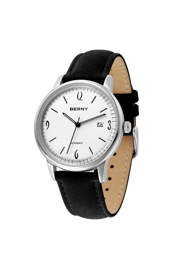 Automatic Watches for Men, Dress Stainless Steel Analog Mechanical Watch, 5ATM Waterproof, Luminous, Date Calendar, Easy to Read, Minimalist Mens Wrist Watch (White)