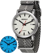 BERNY Automatic Watches for Men, Luxury Casual Self Winding Mechanical Watch with Date, Nylon Strap, Sapphire Crystal, Luminous, 50M Waterproof, Minimalist Analog Mens Watches Silver