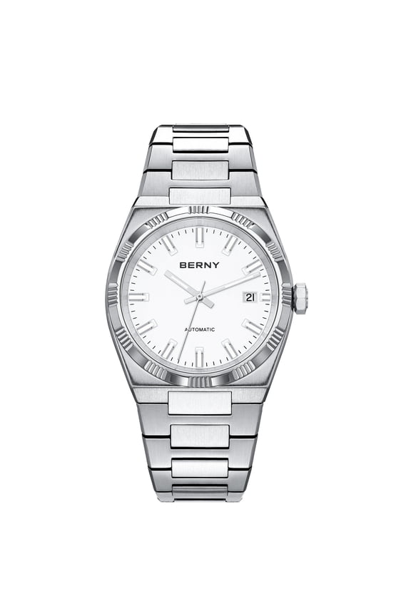 Automatic Watches for Men Luxury Mechanical Wristwatch, 5ATM Waterproof Classic Male Watches with Super Luminous and Date Calendar -White Dial