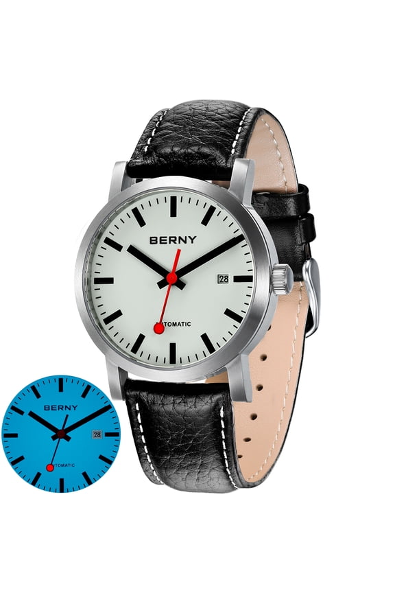 Automatic Watches for Men, Luxury Self Winding Mechanical Dress Leather Watch with Date, Sapphire Crystal, Luminous, Stainless Steel, 50M Waterproof, Minimalist Mens Watches (White)