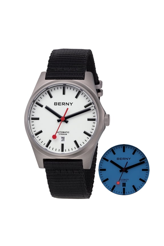 Automatic Titanium Watches for Men, Sport Casual 10ATM Waterproof Analog Mechanical Watch with Date, Nylon Strap, Super Luminous, Sapphire Crystal, Fashion Minimalist Wrist Watch (White)