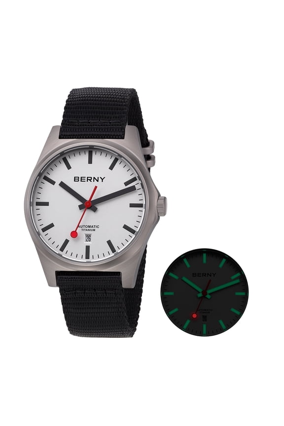 Automatic Titanium Watches for Men, Sport Casual 10ATM Waterproof Analog Mechanical Watch with Date, Nylon Strap, Super Luminous, Sapphire Crystal, Fashion Minimalist Wrist Watch (White #1)