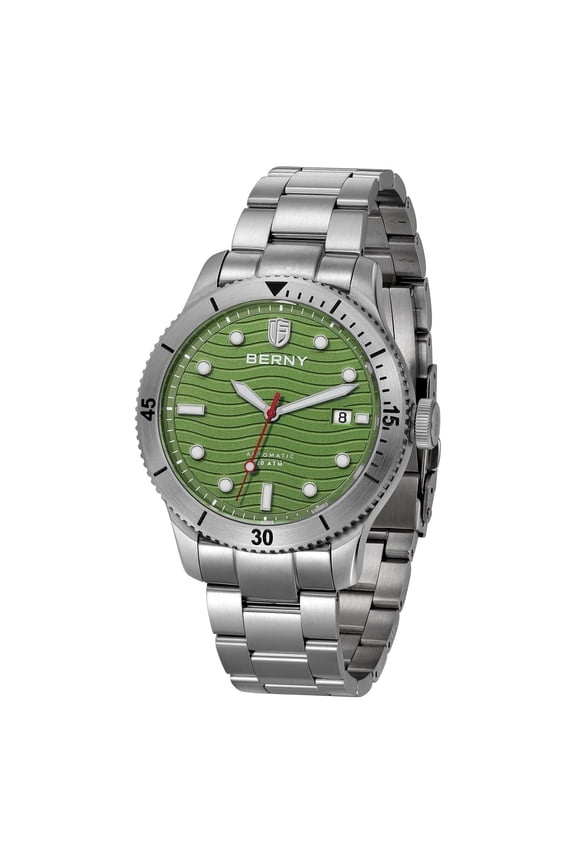 Dive Watches for Men, 20ATM Waterproof Stainless Steel Automatic Dive Watch, Super Luminous, Date Calendar, Sapphire Crystal, Men's Analog Mechanical Wristwatch (Green)