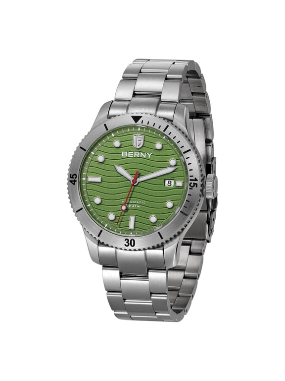 Dive Watches for Men, 20ATM Waterproof Stainless Steel Automatic Dive Watch, Super Luminous, Date Calendar, Sapphire Crystal, Men's Analog Mechanical Wristwatch (Green)