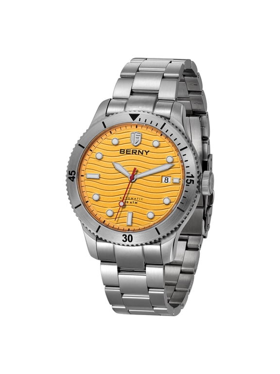 Dive Watches for Men, 20ATM Waterproof Stainless Steel Automatic Dive Watch, Super Luminous, Date Calendar, Sapphire Crystal, Men's Analog Mechanical Wristwatch (Orange)