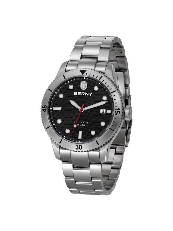 Dive Watches for Men, 20ATM Waterproof Stainless Steel Automatic Dive Watch, Super Luminous, Date Calendar, Sapphire Crystal, Men's Analog Mechanical Wristwatch (Black)