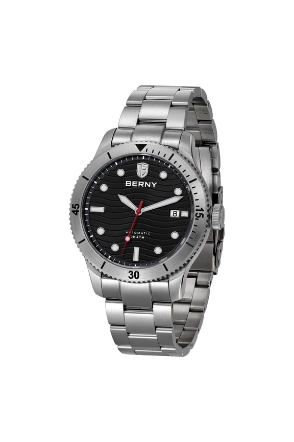 Dive Watches for Men, 20ATM Waterproof Stainless Steel Automatic Dive Watch, Super Luminous, Date Calendar, Sapphire Crystal, Men's Analog Mechanical Wristwatch (Black)